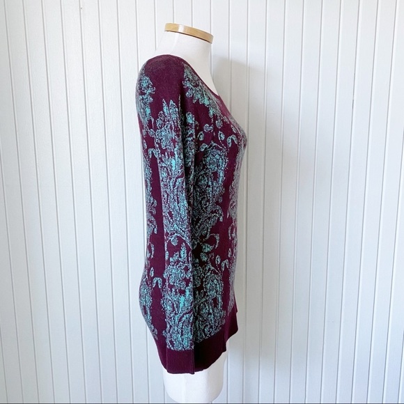 The Limited Maroon Red Turquoise Sea Green Long Sleeve Sweater Size XS - Picture 2 of 12